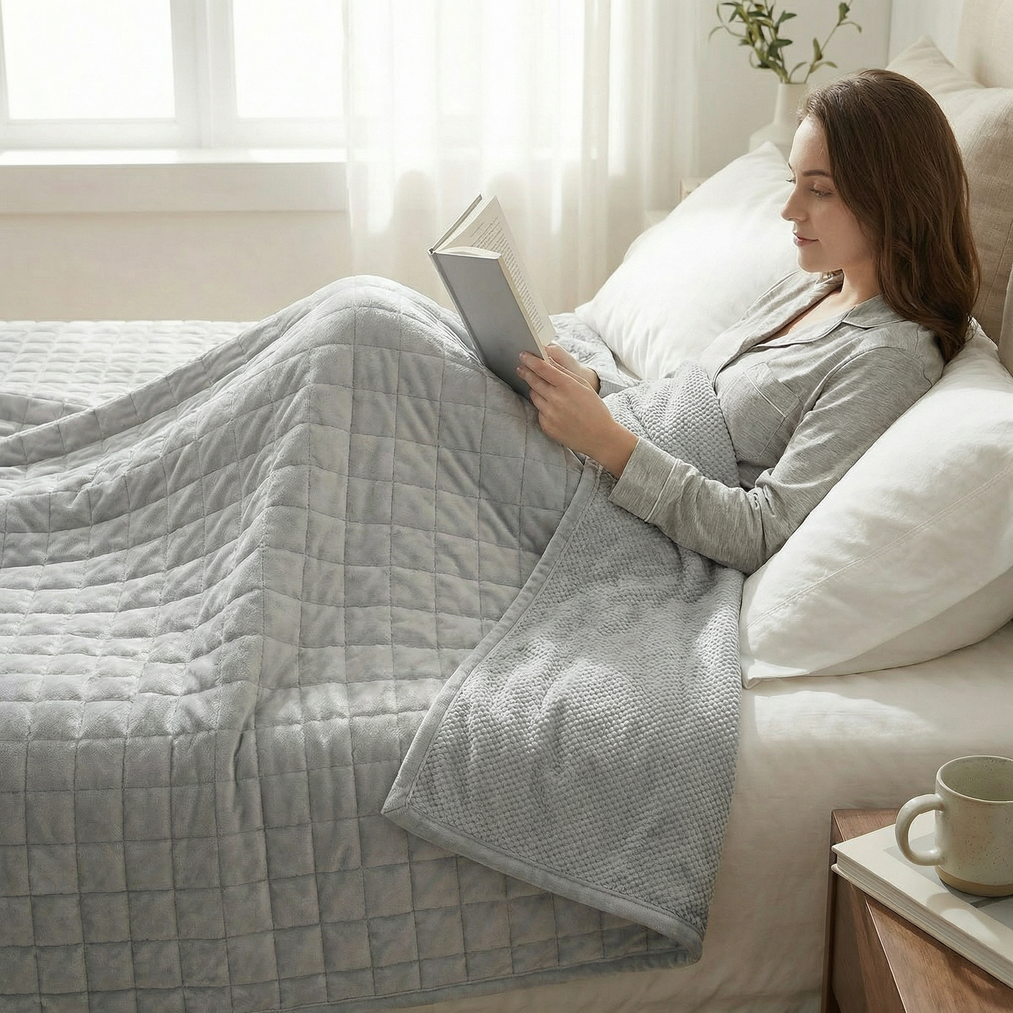 Original Therapiedecke - Gewichtsdecke mit 4-Jahreszeiten Bezug in Eisgrau für Erwachsene