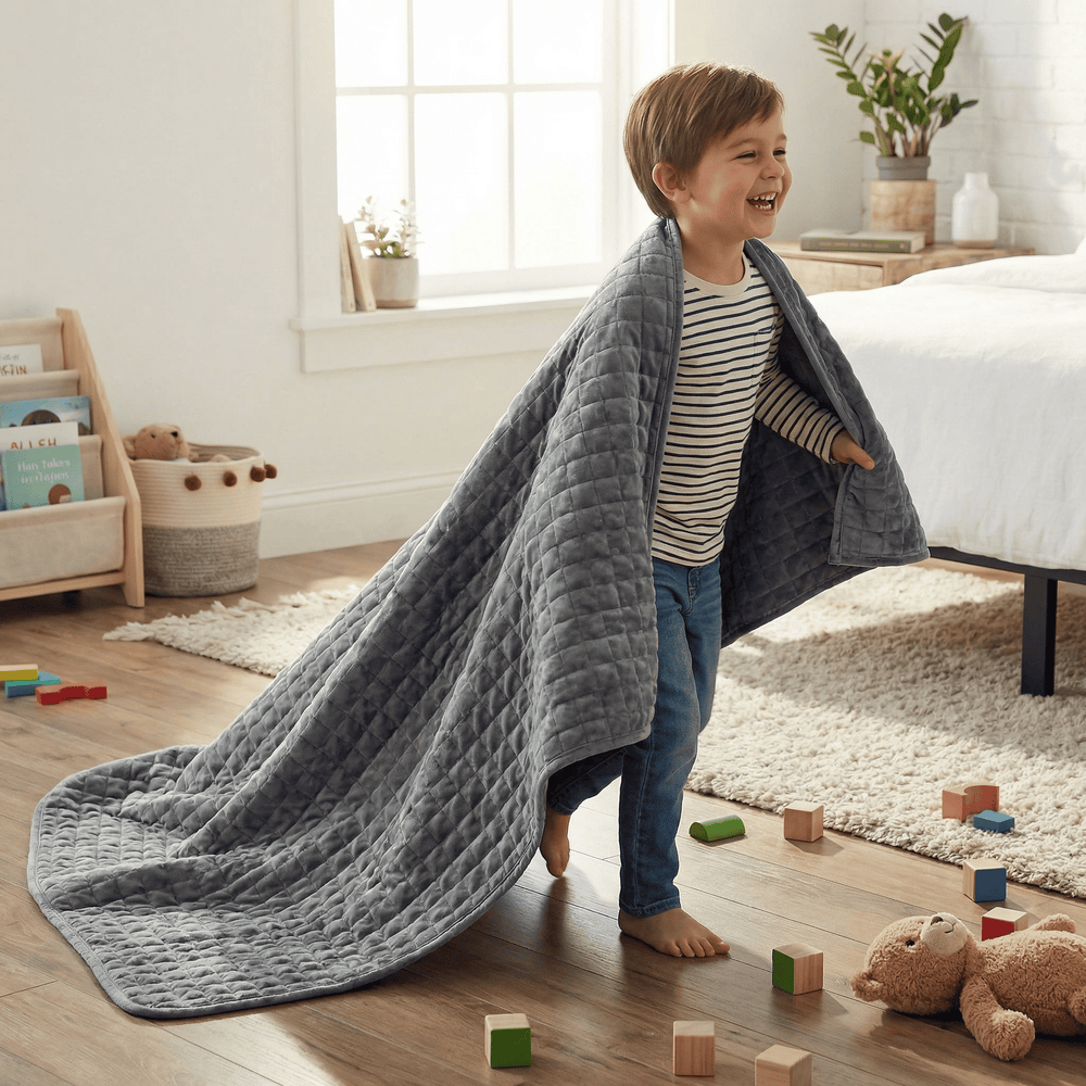 Original Therapiedecke - Gewichtsdecke mit 4-Jahreszeiten Bezug in Grau für Kinder