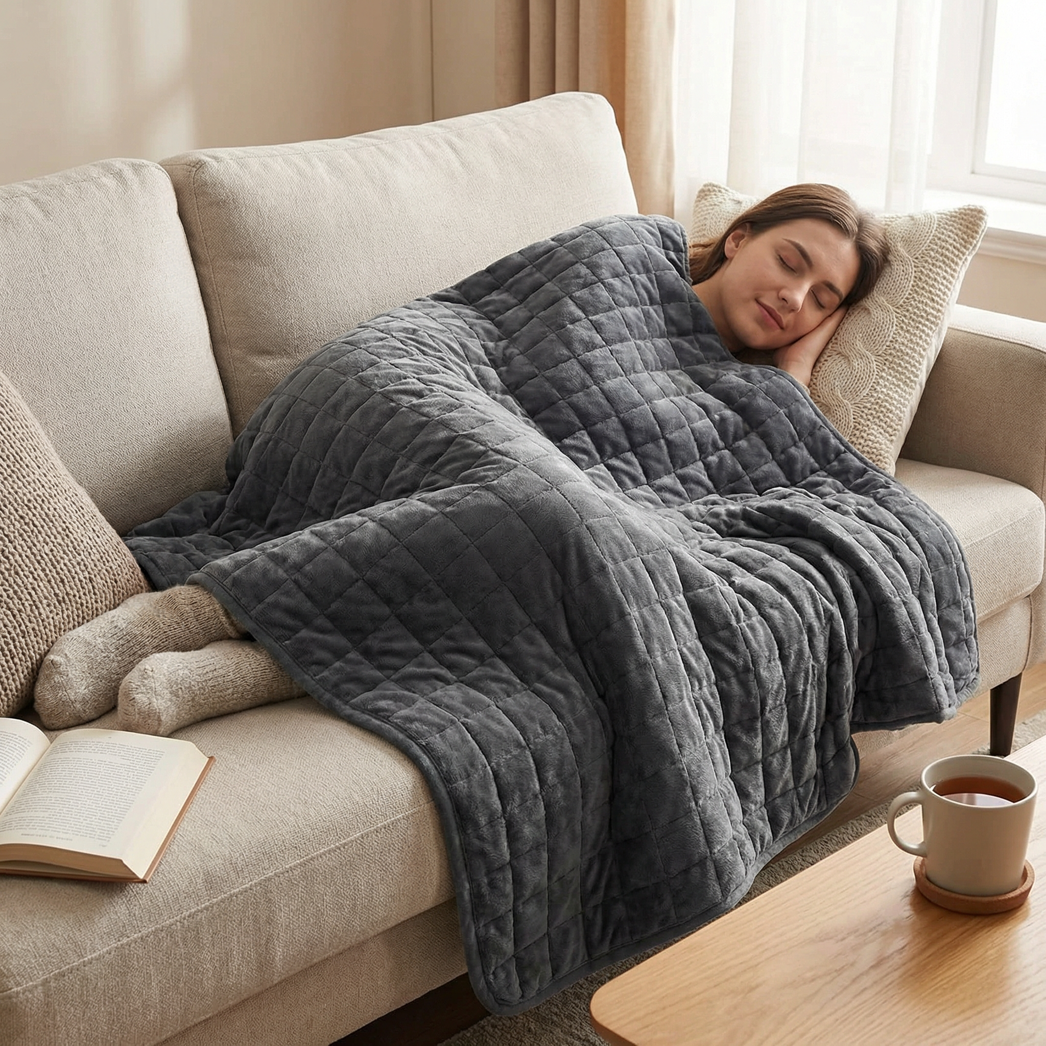 Original Therapiedecke - Gewichtsdecke mit 4-Jahreszeiten Bezug in Graphitgrau für Erwachsene