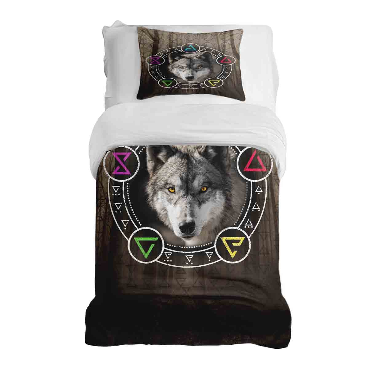 Original Therapiedecke - Baumwoll Bettwäsche Set Braun mit Wolf