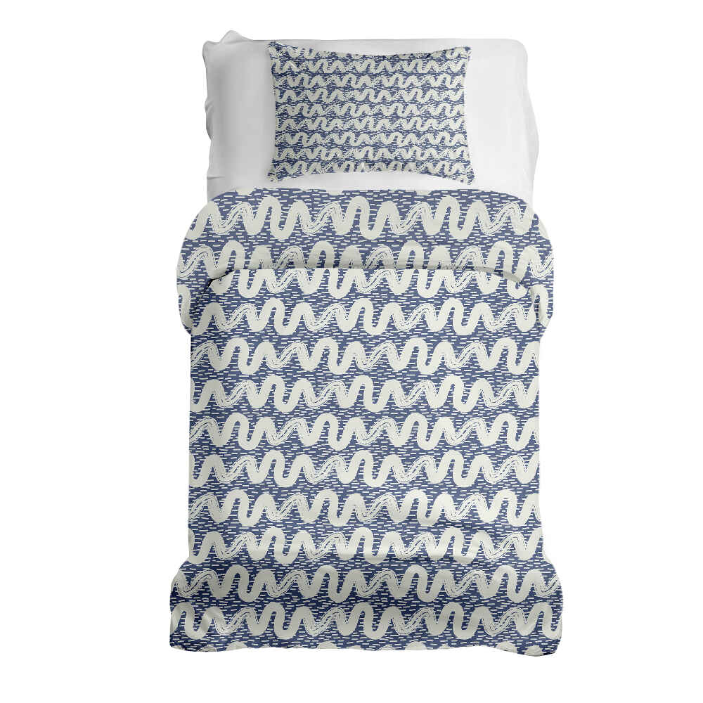 Original Therapiedecke - Baumwoll Bettwäsche Set blau weiße Wellen