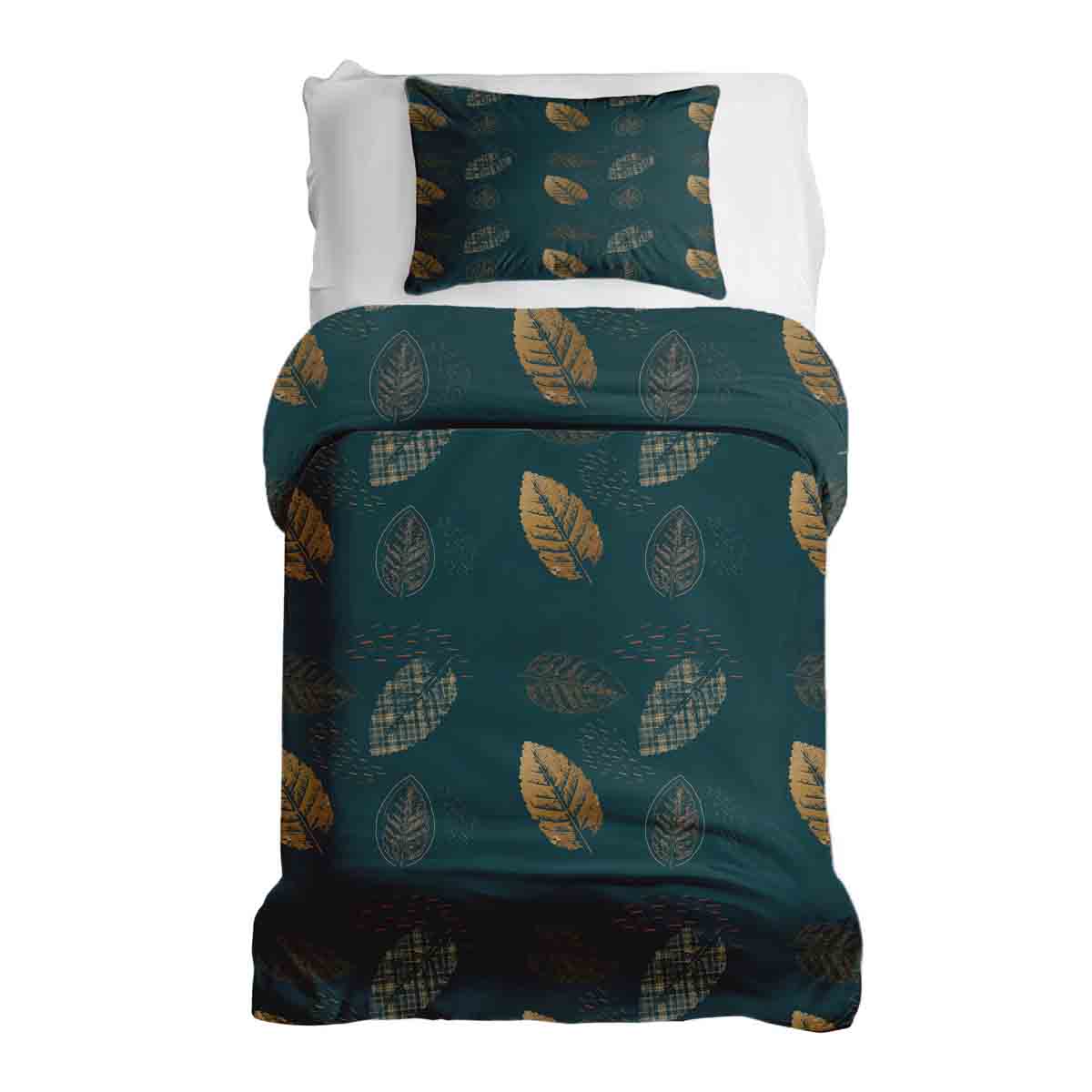 Original Therapiedecke - Baumwoll Bettwäsche Set Grün mit goldenem Blatt