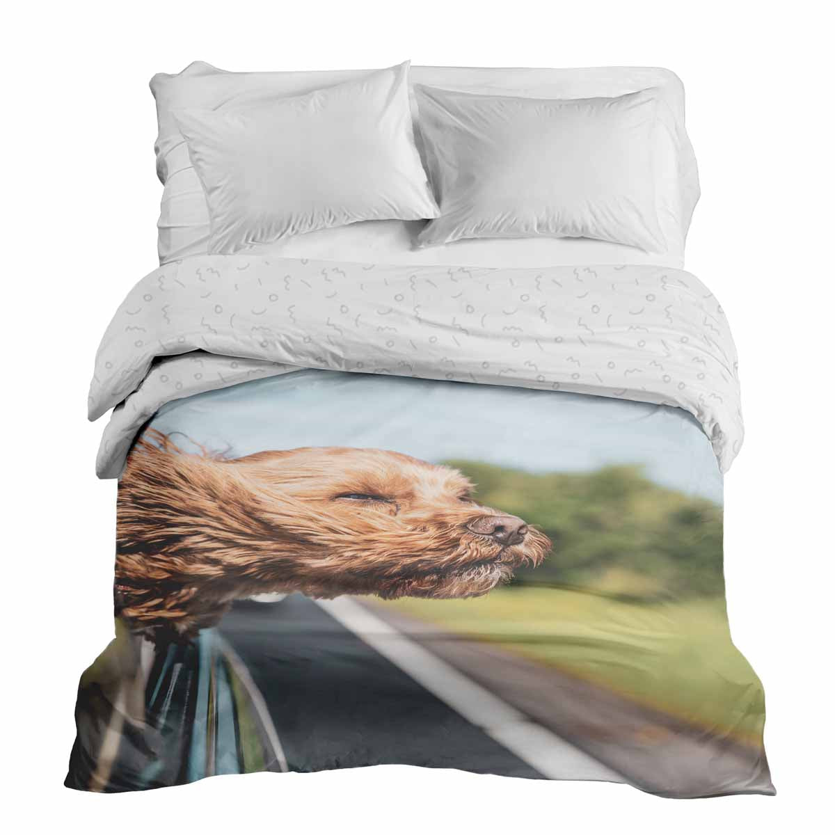Original Therapiedecke - Baumwollbezug mit Hund im Auto