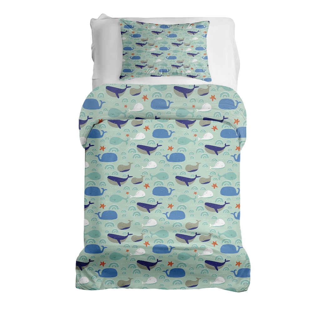 Original Therapiedecke - Baumwoll Bettwäsche Set Grün mit Walen