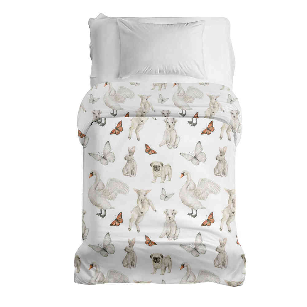 Original Therapiedecke - Baumwollbezug Weiß süße Tiere