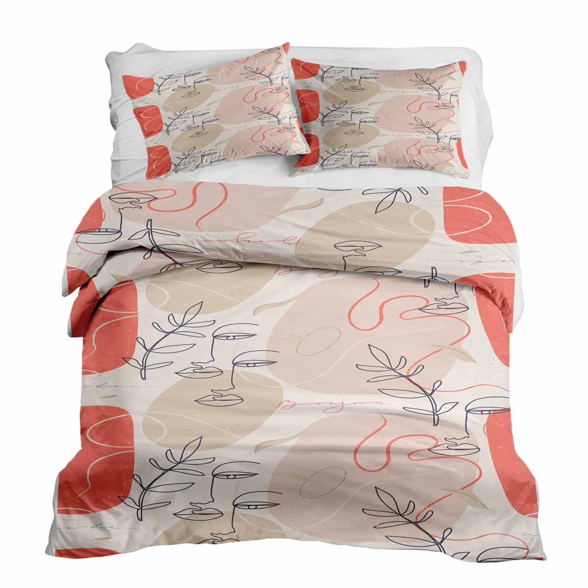 Original Therapiedecke - Baumwoll Bettwäsche Set Beige mit abstraktem Gesicht