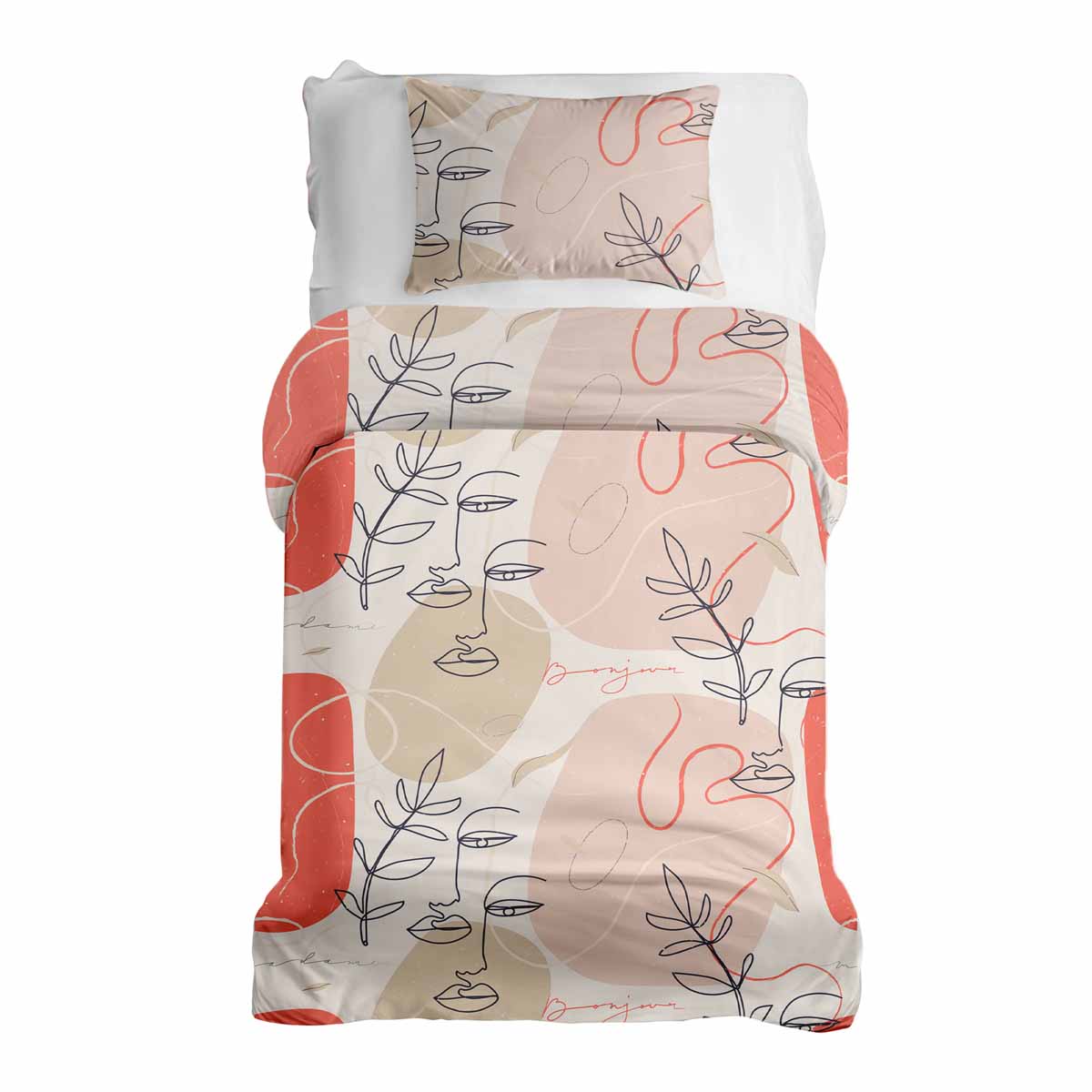 Original Therapiedecke - Baumwoll Bettwäsche Set Beige mit abstraktem Gesicht