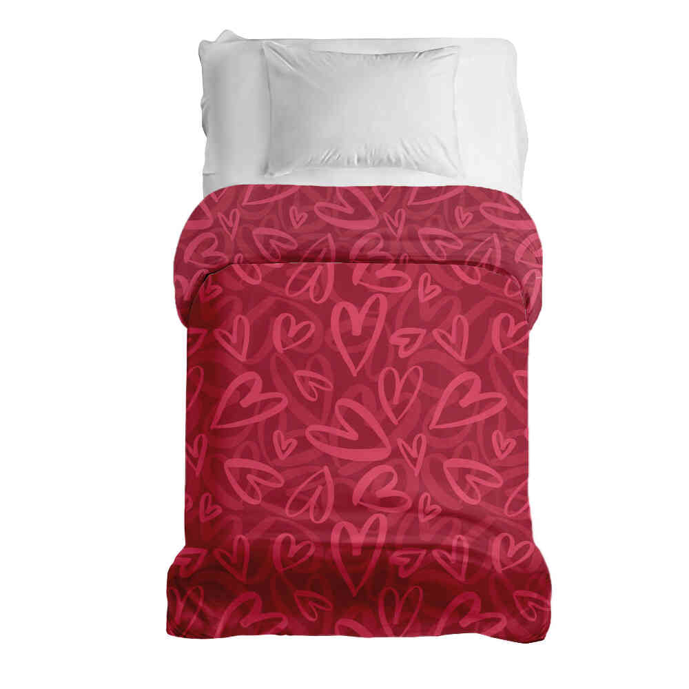 Original Therapiedecke - Baumwollbezug Rot mit pinkem Herzmotiv