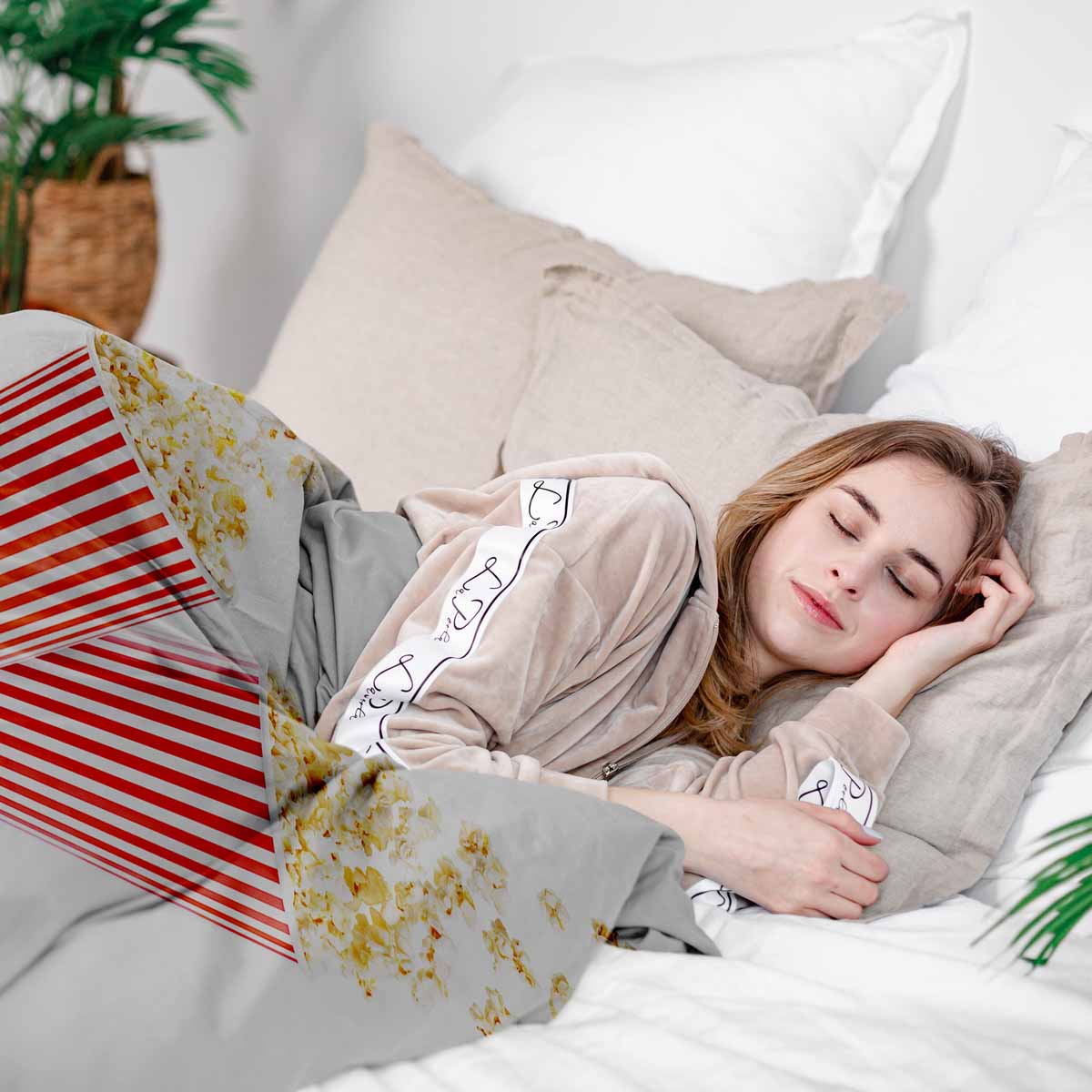 Original Therapiedecke - Baumwoll Bettwäsche Set Weiß mit Popcorn