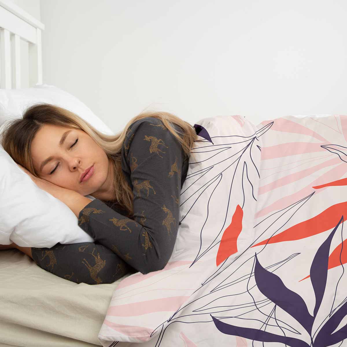 Original Therapiedecke - Baumwoll Bettwäsche Set Beige mit bunten Blättern