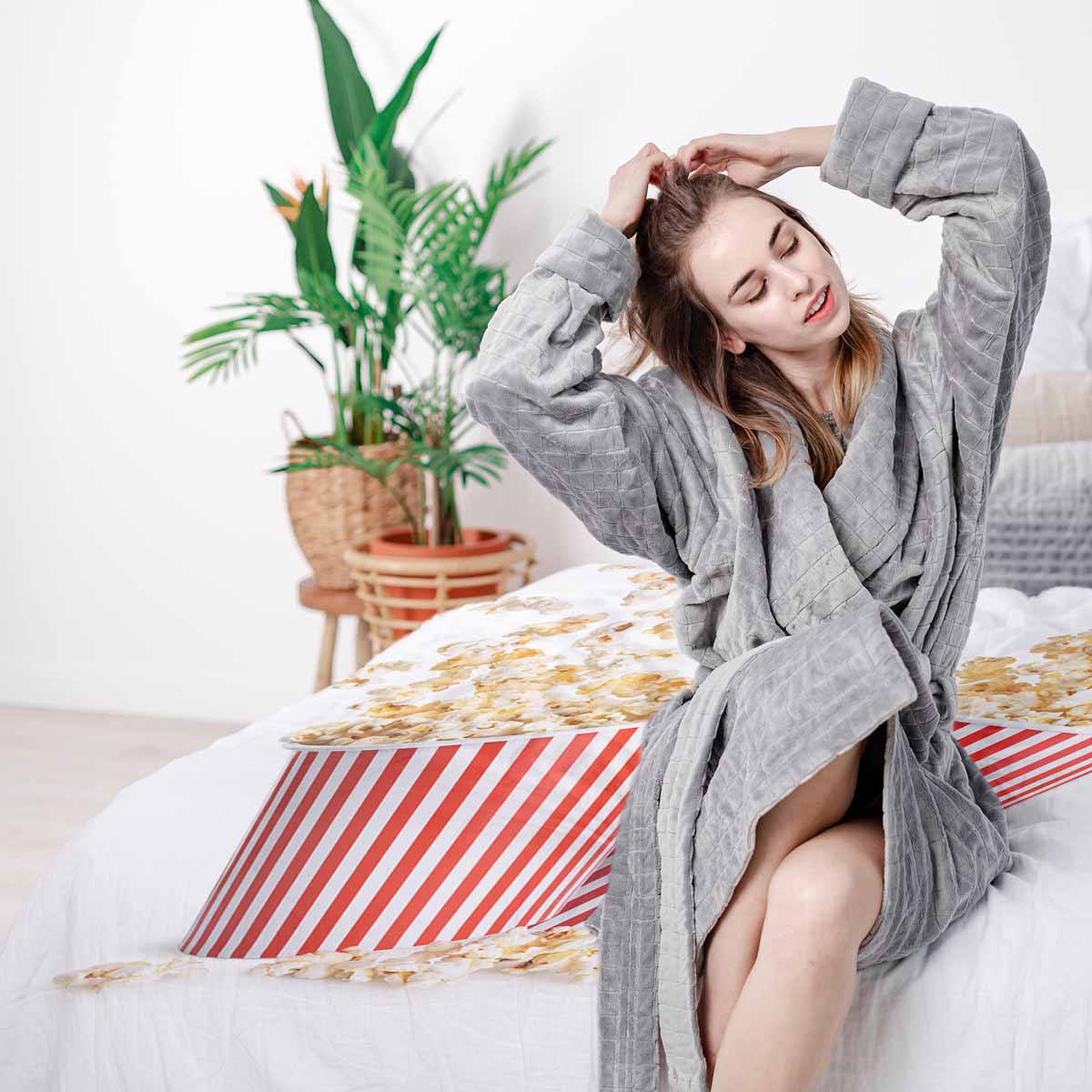 Original Therapiedecke - Baumwoll Bettwäsche Set Weiß mit Popcorn