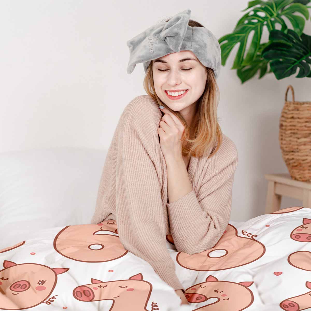 Original Therapiedecke - Baumwoll Bettwäsche Set Weiß mit Zahlen und Schweinen