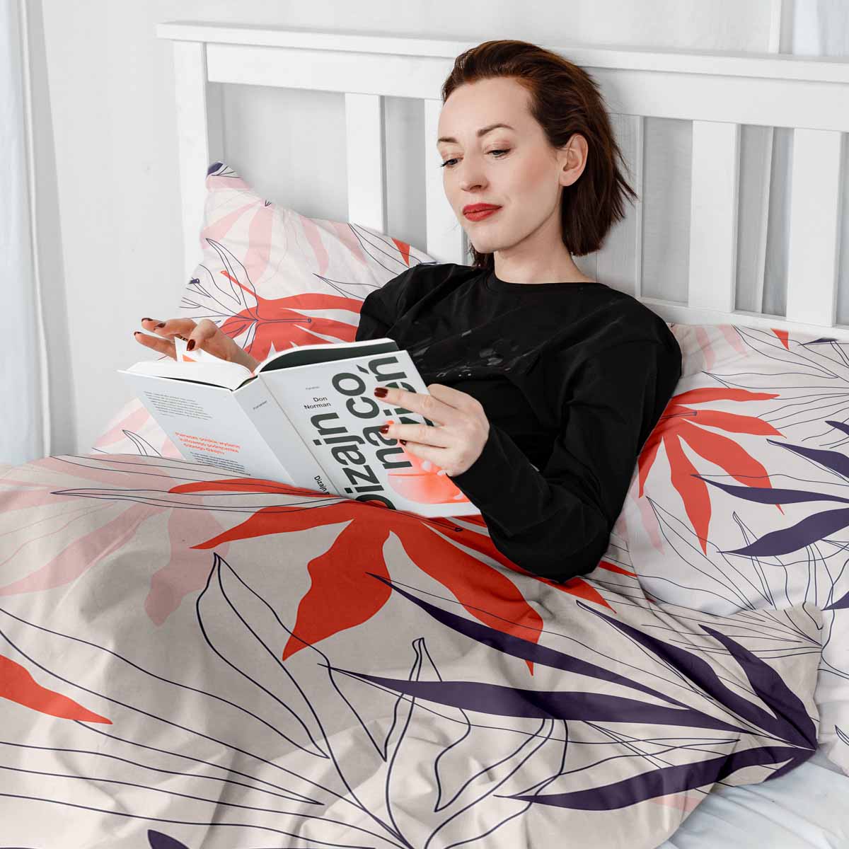 Original Therapiedecke - Baumwoll Bettwäsche Set Beige mit bunten Blättern