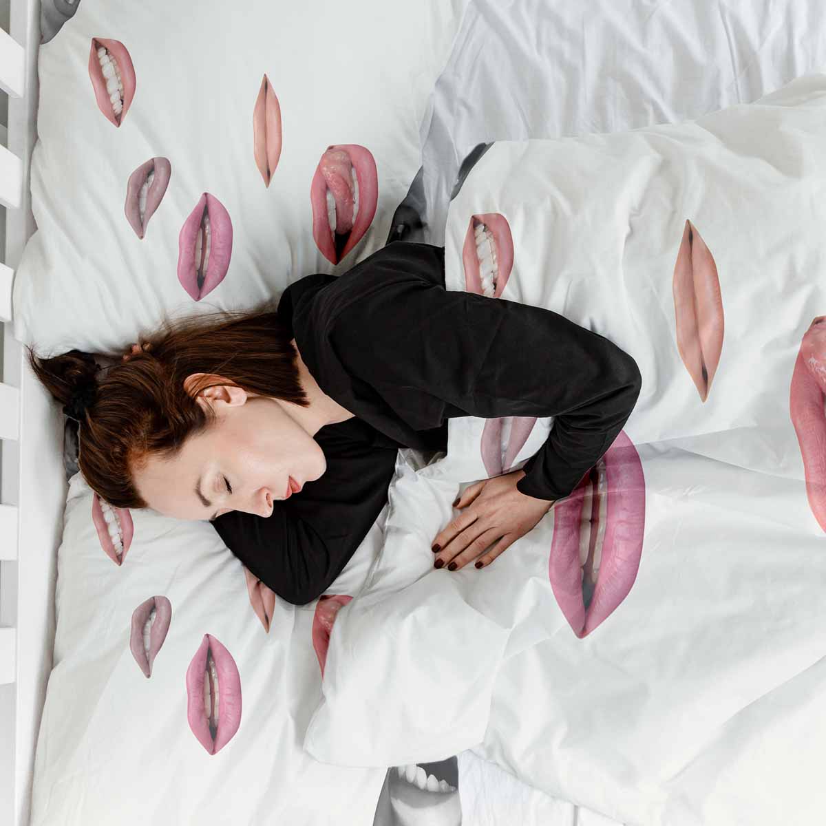 Original Therapiedecke - Baumwoll Bettwäsche Set Weiß mit Lippen