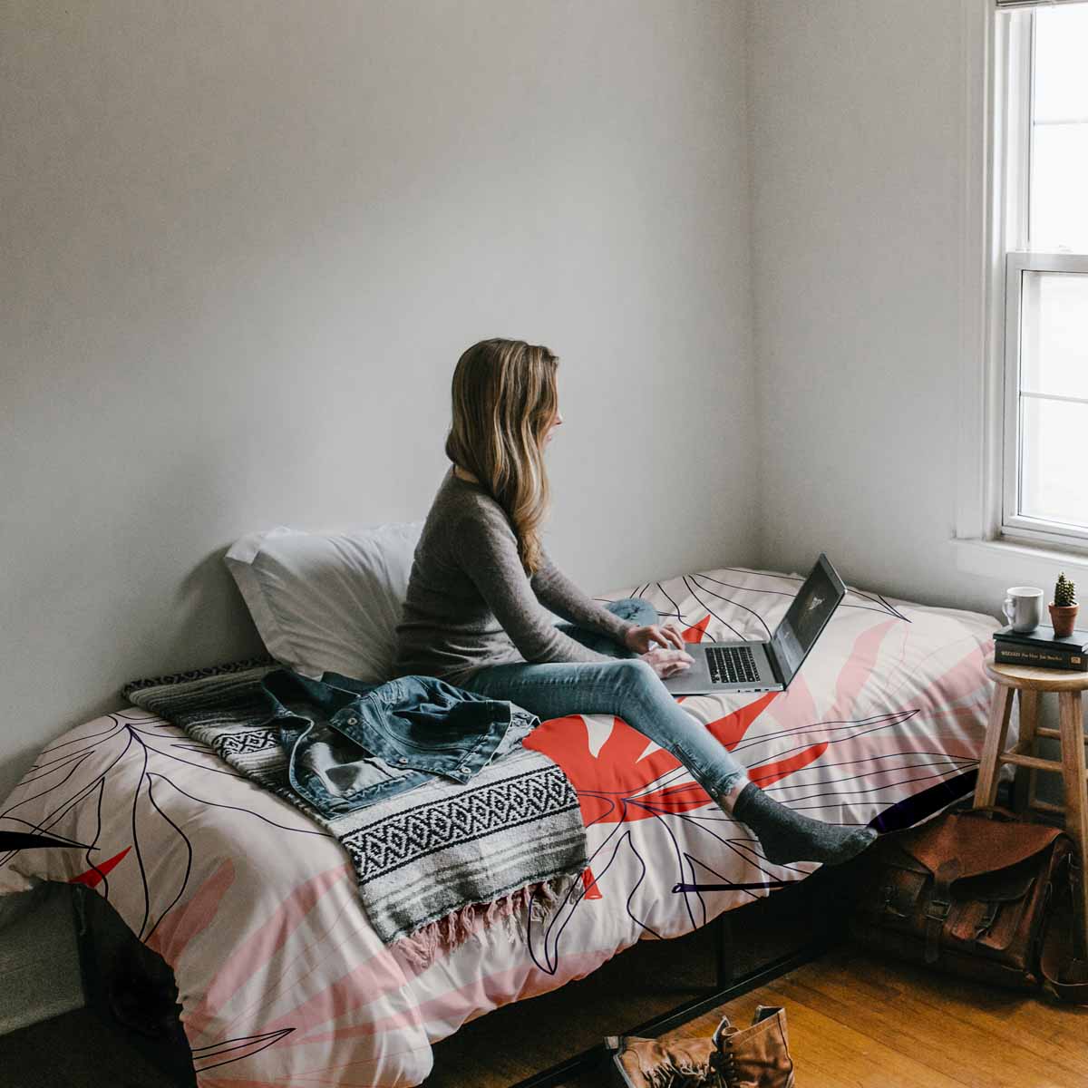 Original Therapiedecke - Baumwollbezug Beige mit bunten Blättern