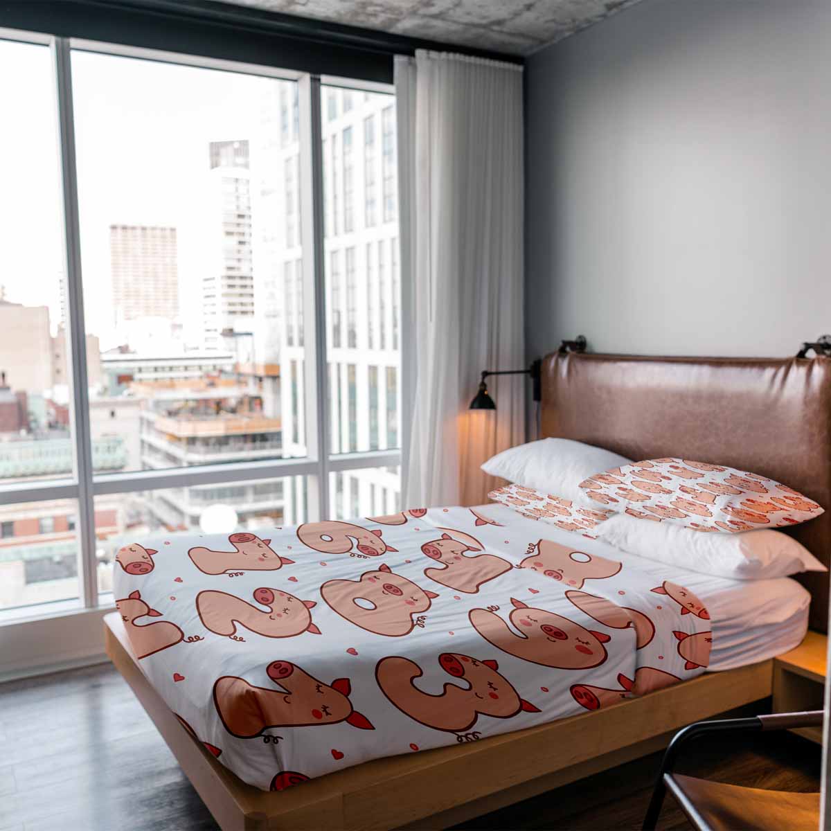 Original Therapiedecke - Baumwoll Bettwäsche Set Weiß mit Zahlen und Schweinen