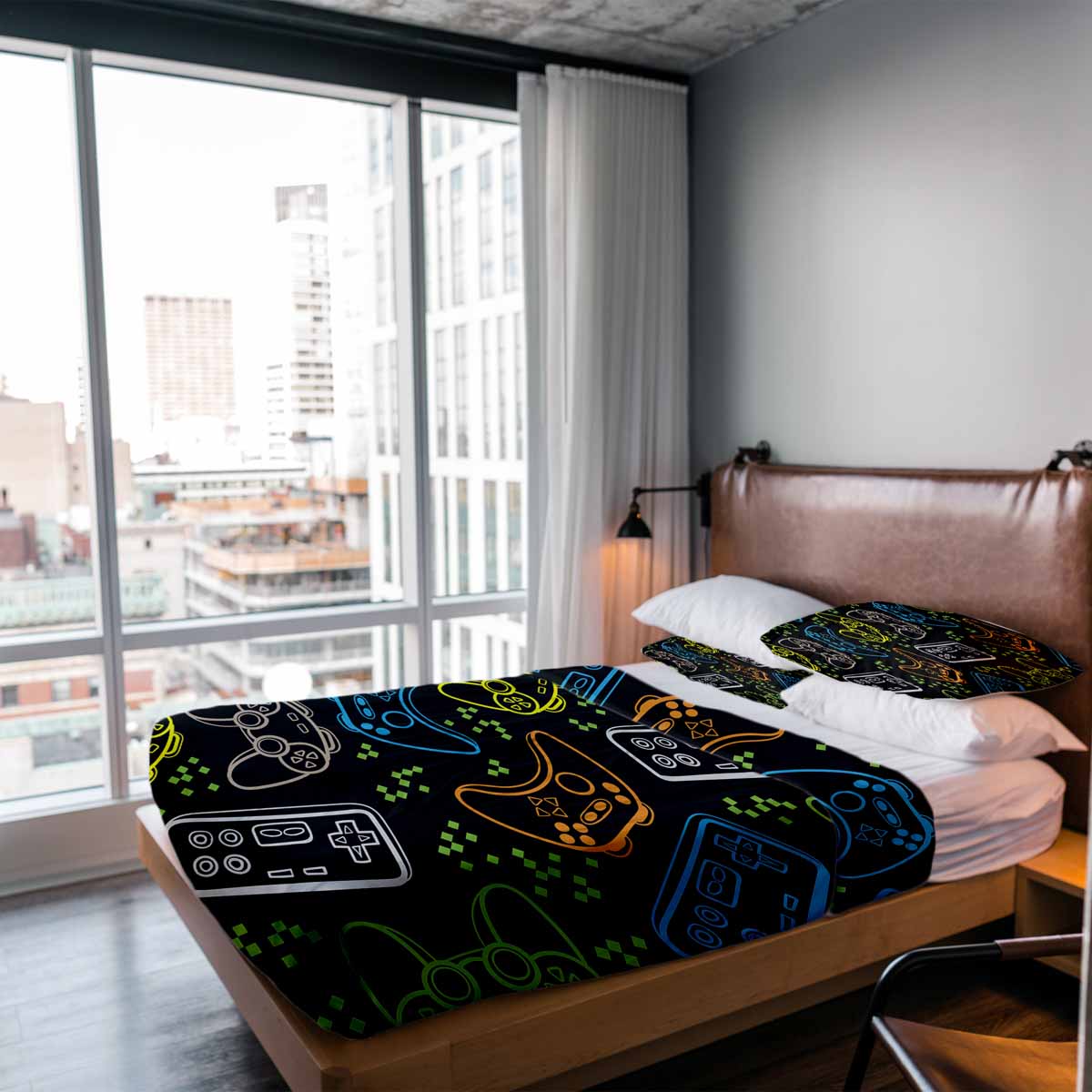 Original Therapiedecke - Baumwoll Bettwäsche Set Schwarz mit Spielkonsolen