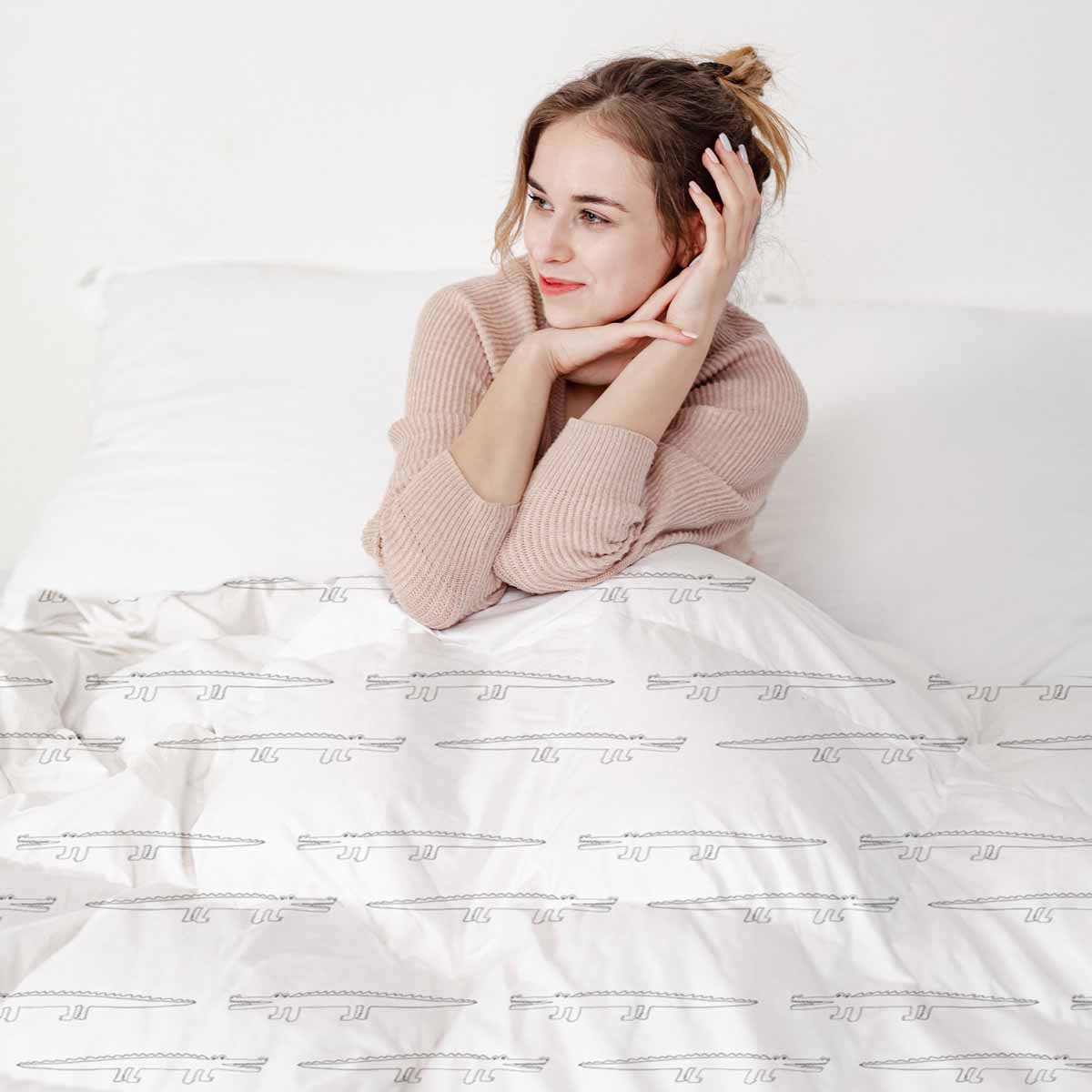 Original Therapiedecke - Baumwoll Bettwäsche Set Weiß mit Krokodilen