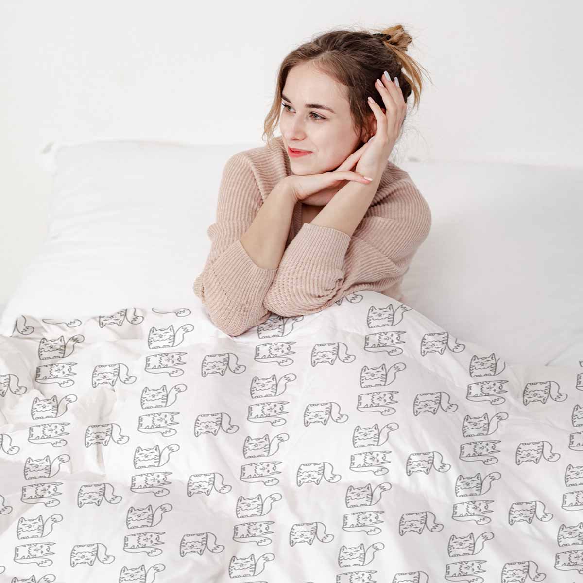 Original Therapiedecke - Baumwoll Bettwäsche Set Weiß mit Kater