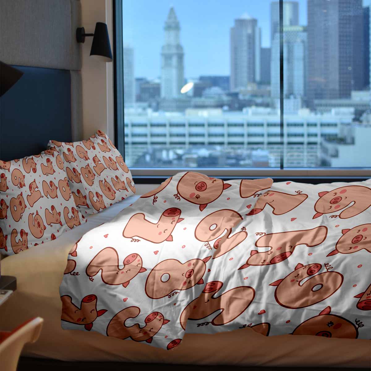 Original Therapiedecke - Baumwoll Bettwäsche Set Weiß mit Zahlen und Schweinen