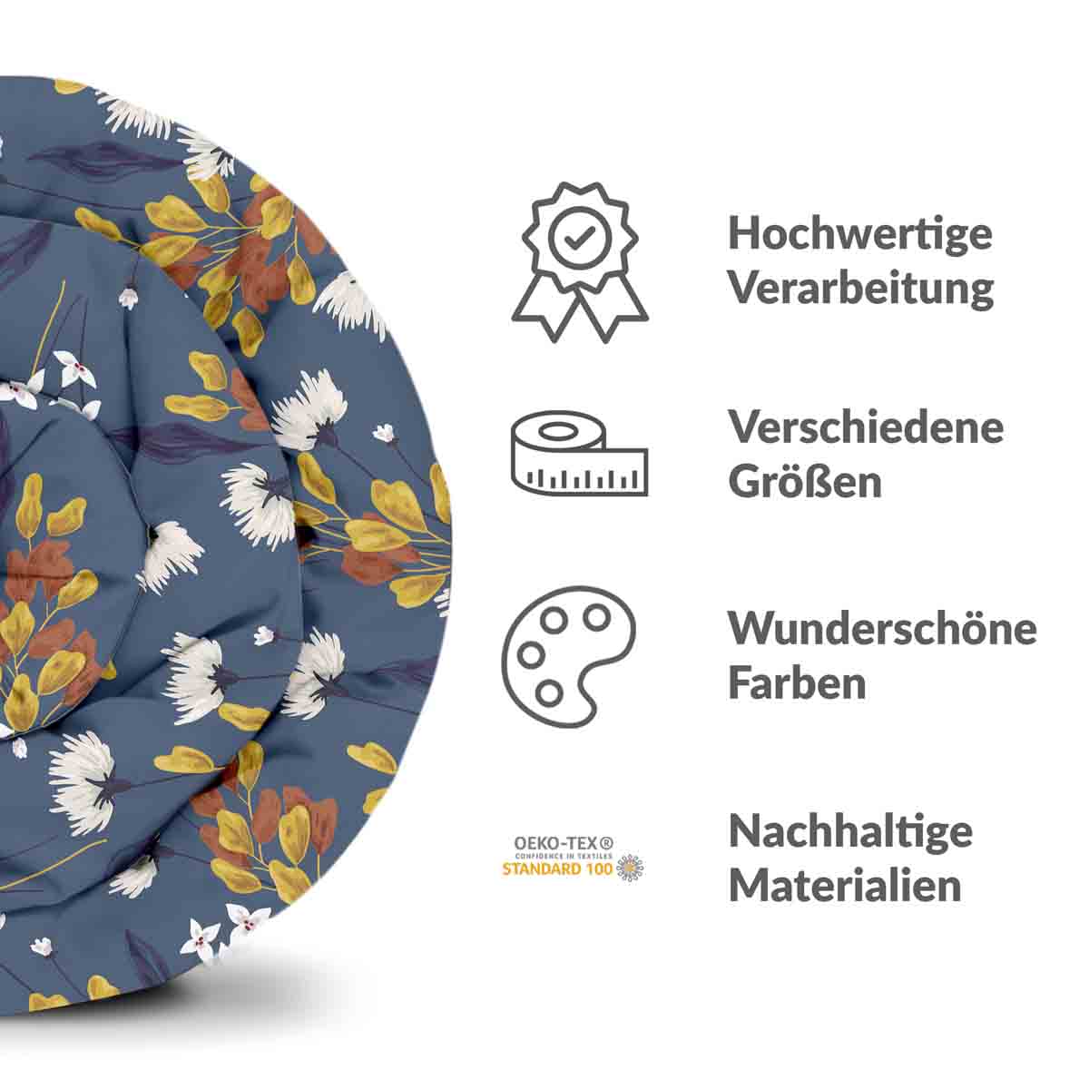 Original Therapiedecke - Baumwollbezug Blau mit Blumenstrauß