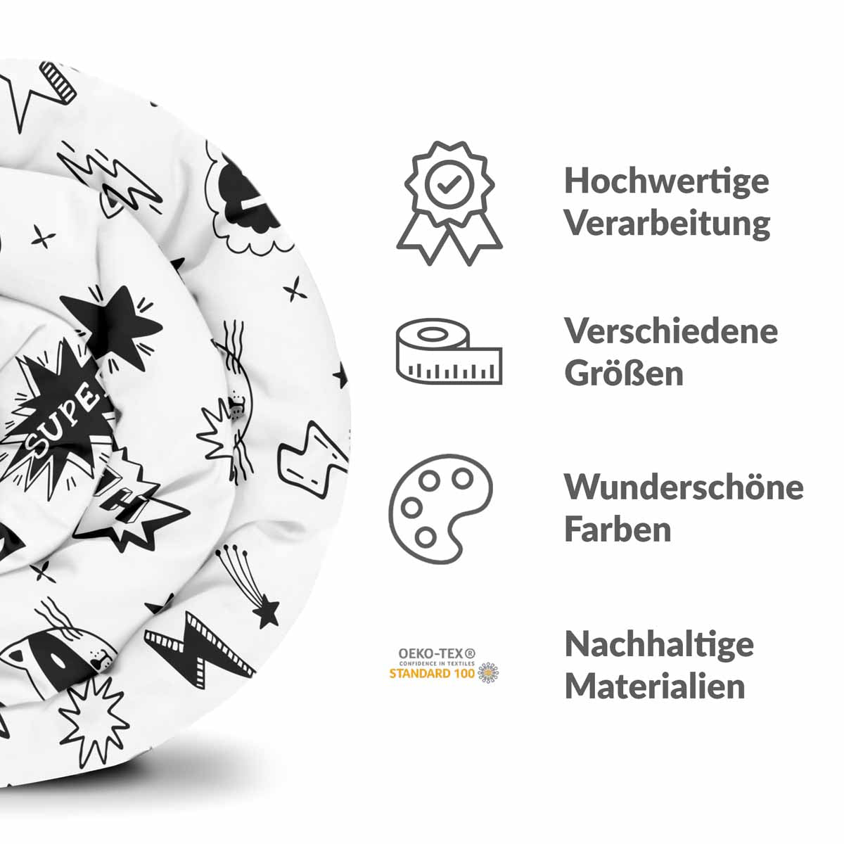 Original Therapiedecke - Baumwoll Bettwäsche Set Weiß mit Superhelden