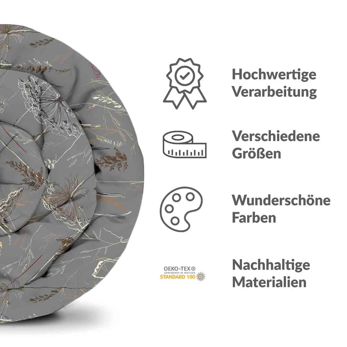 Original Therapiedecke - Baumwollbezug Grau mit goldenen Pflanzen