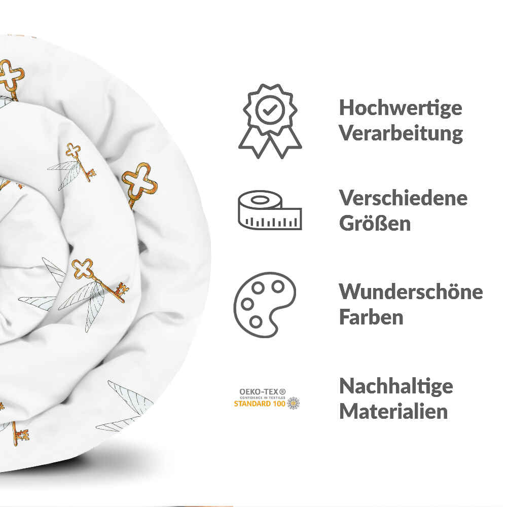 Original Therapiedecke - Baumwoll Bettwäsche Set Weiß mit fliegendem Schlüssel