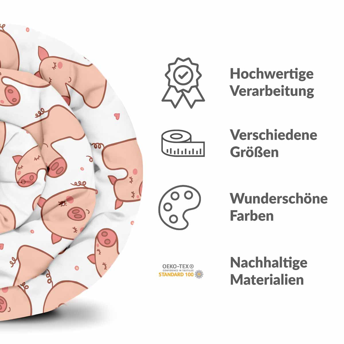 Original Therapiedecke - Baumwoll Bettwäsche Set Weiß mit Zahlen und Schweinen