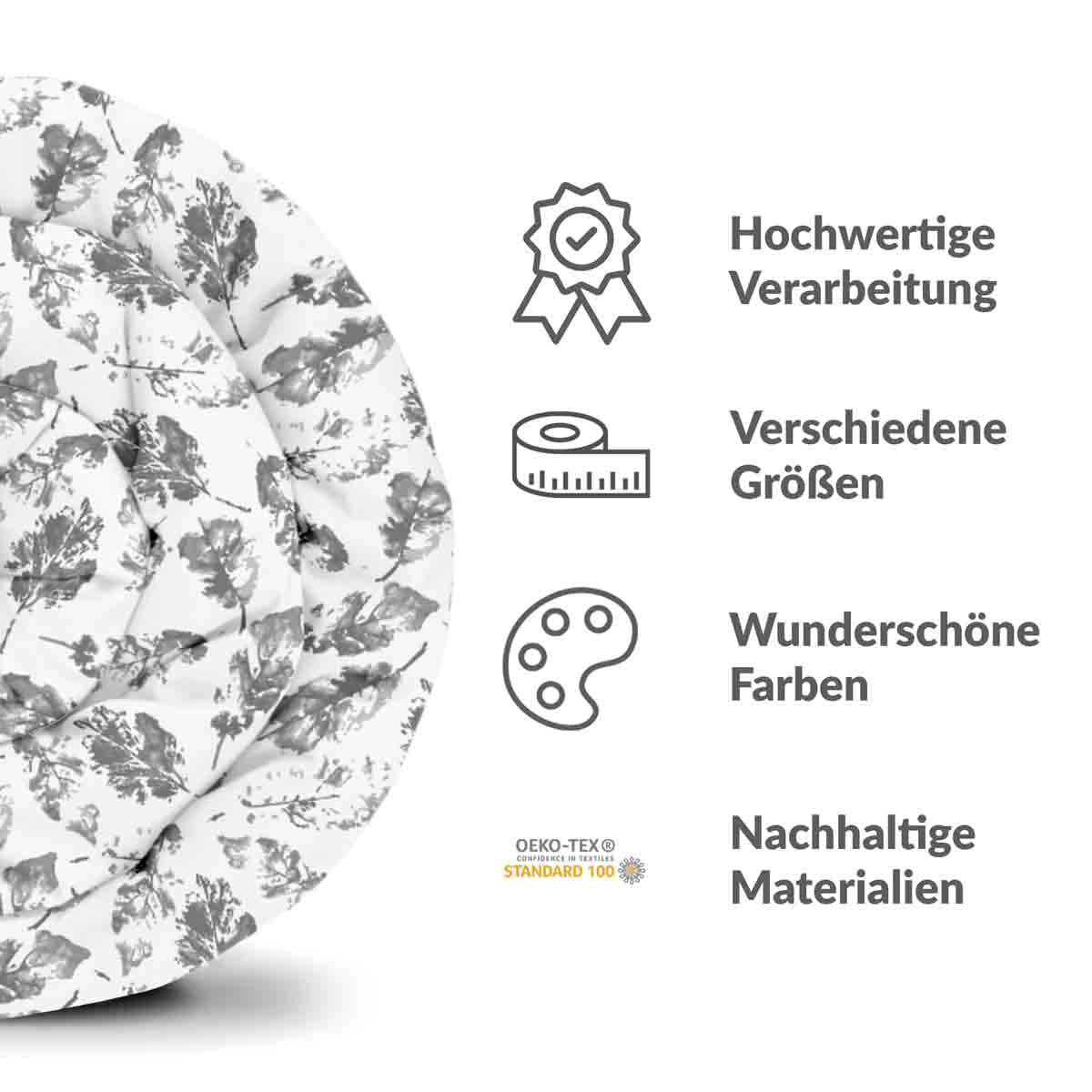 Original Therapiedecke - Baumwoll Bettwäsche Set Weiß mit grauen Blättern