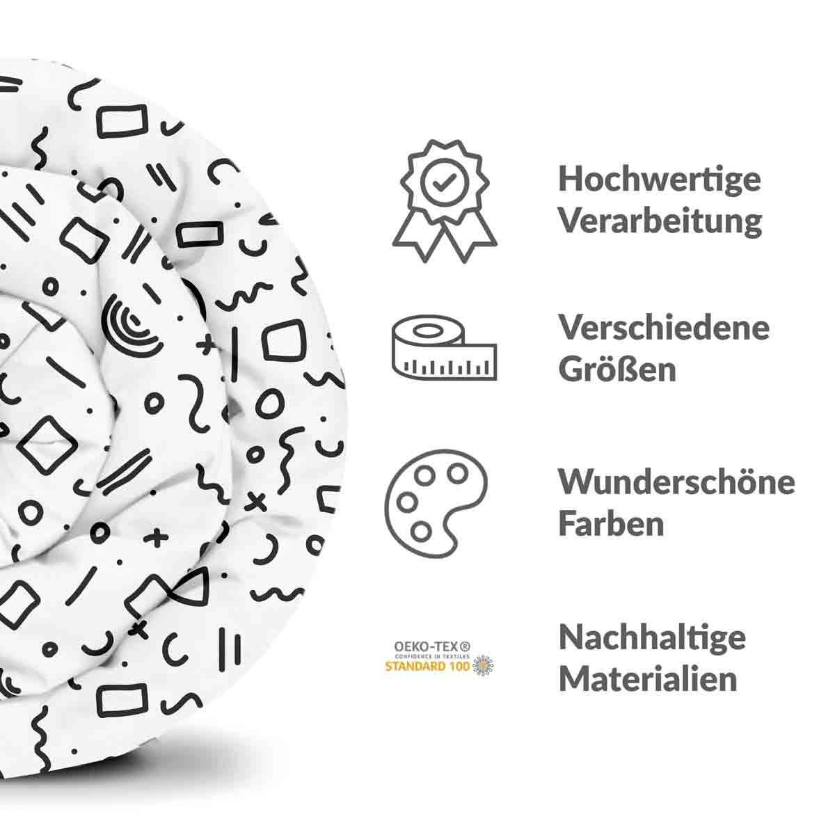 Original Therapiedecke - Baumwollbezug Weiß mit Formen in Schwarz