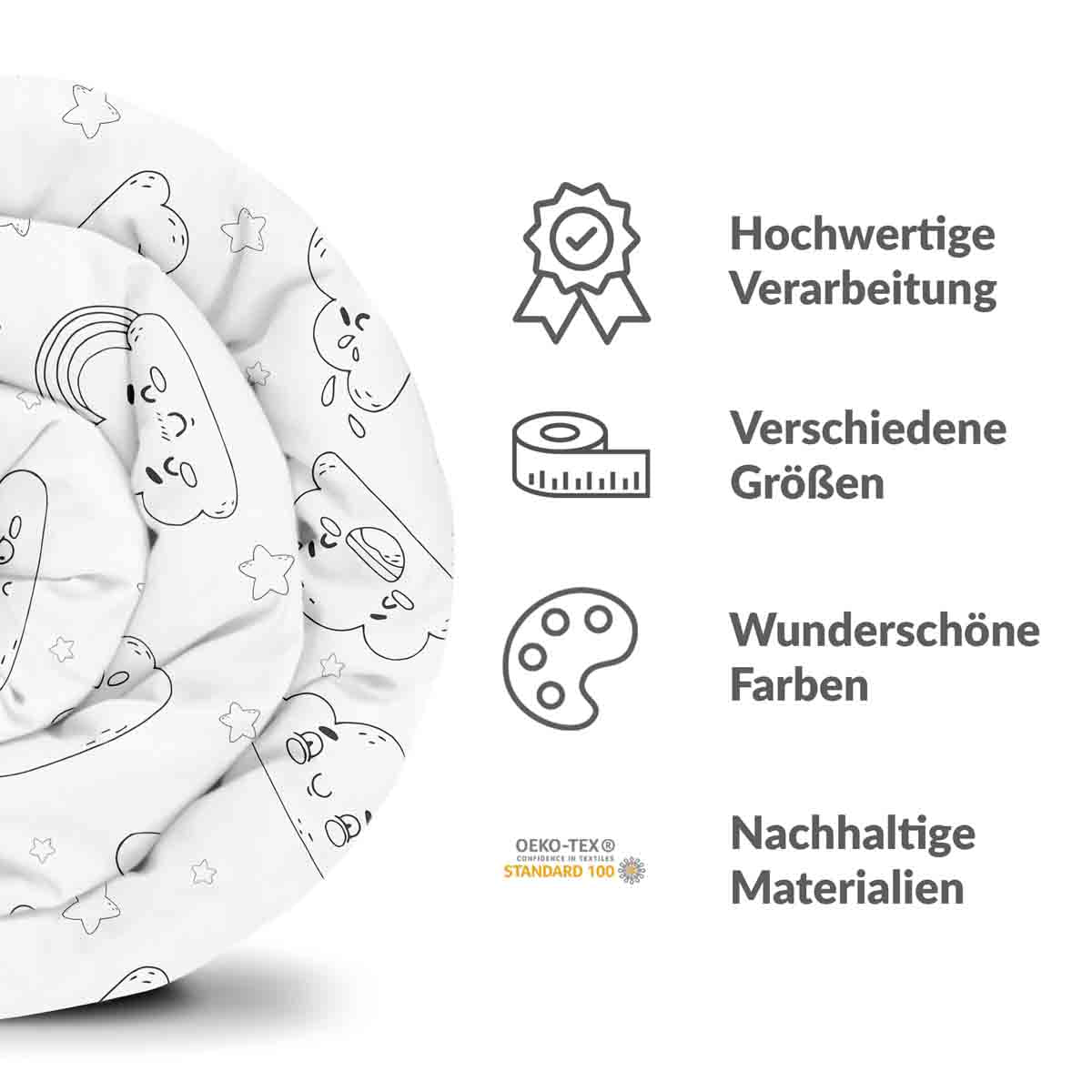 Original Therapiedecke - Baumwollbezug Weiß mit lustigen Wolken