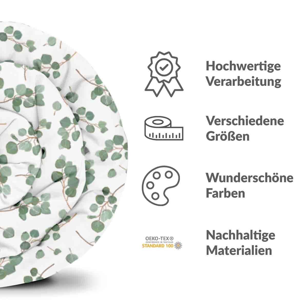 Original Therapiedecke - Baumwoll Bettwäsche Set Weiß mit Eukalyptus Zweigen