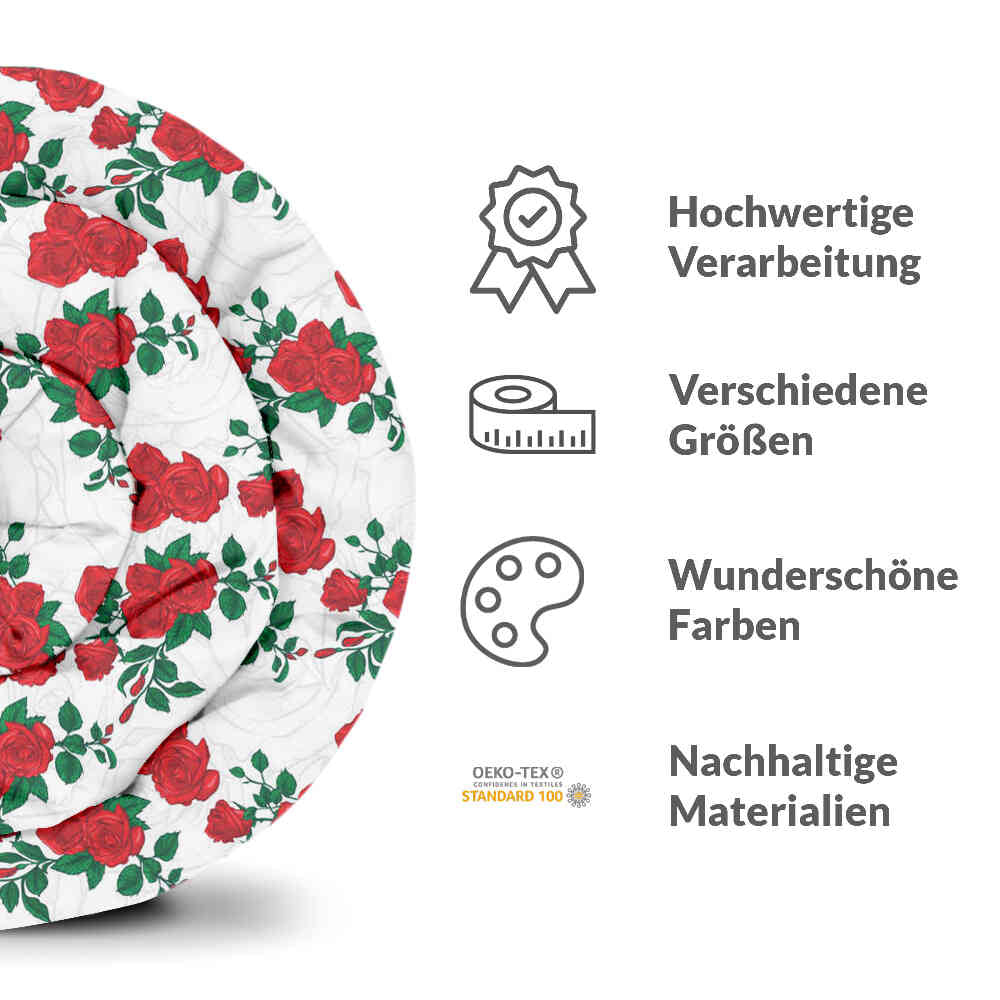 Original Therapiedecke - Baumwoll Bettwäsche Set Weiß mit Rosenstrauch