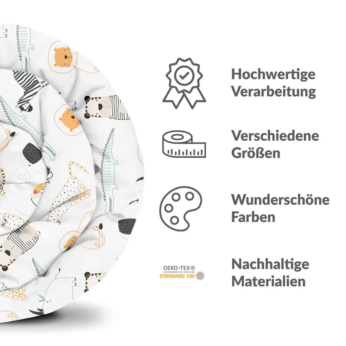 Original Therapiedecke - Baumwoll Bettwäsche Set Weiß mit Zootieren