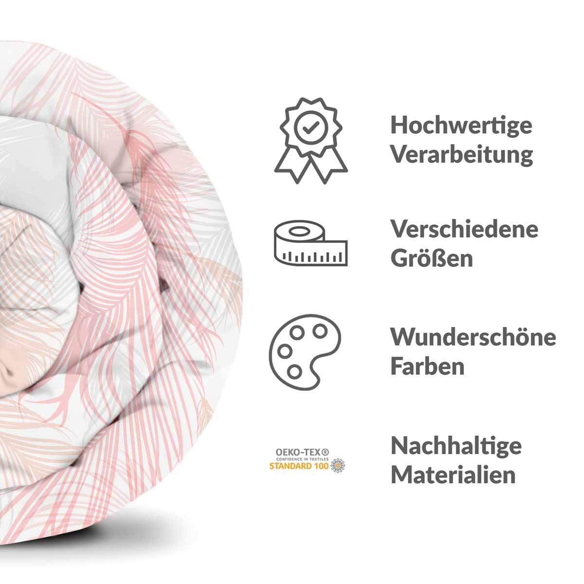 Original Therapiedecke - Baumwoll Bettwäsche Set Weiß mit rosa Federn