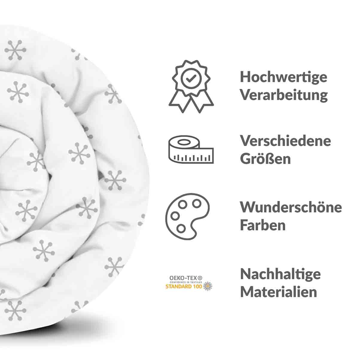Original Therapiedecke - Baumwollbezug Weiß mit grauen Schneeflocken