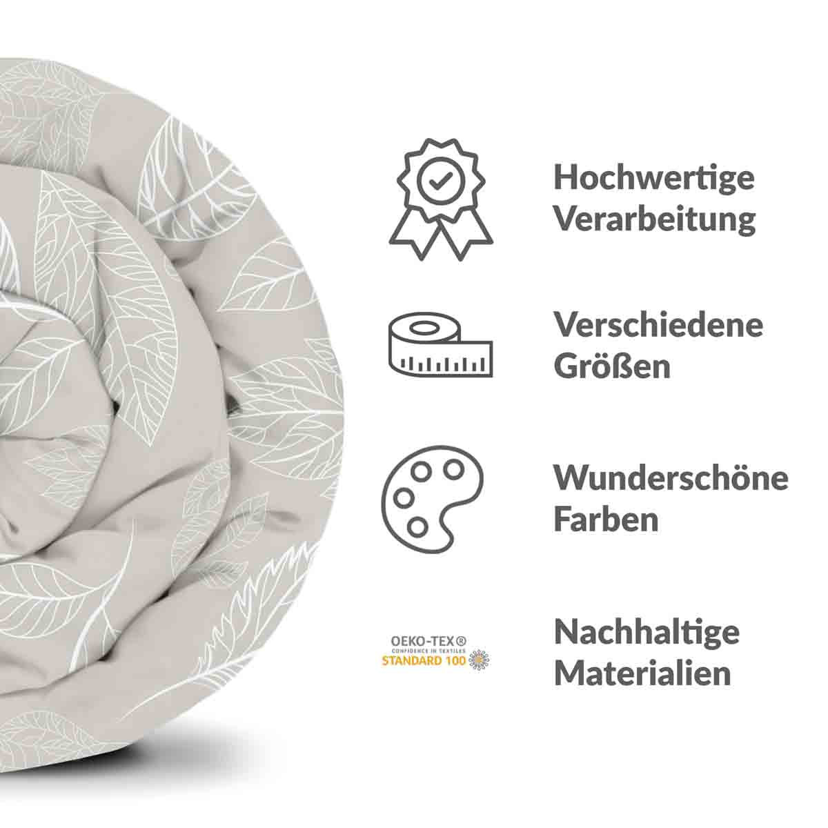 Original Therapiedecke - Baumwoll Bettwäsche Set Beige mit hellen Blättern