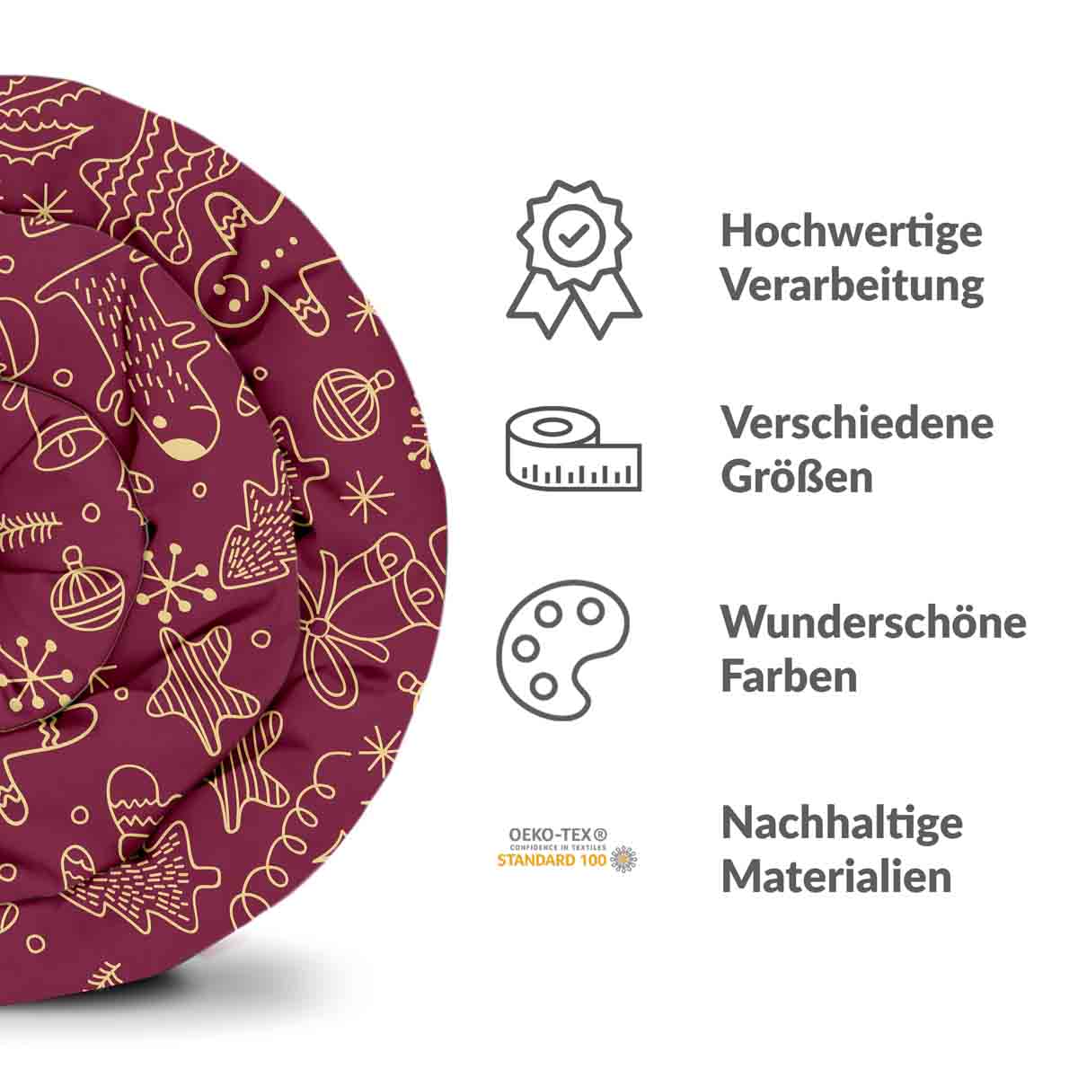 Original Therapiedecke - Baumwollbezug Rot mit lustigen Weihnachtsmotiven