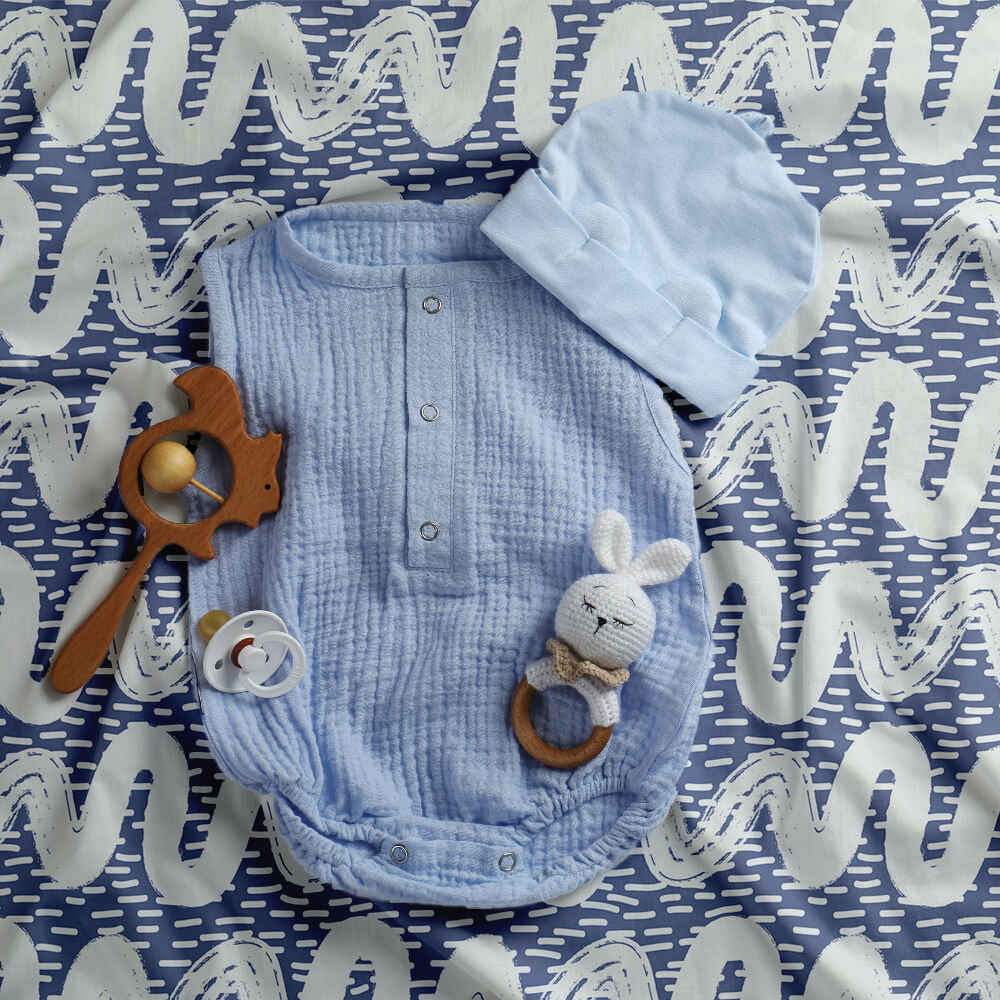 Original Therapiedecke - Baumwoll Bettwäsche Set blau weiße Wellen