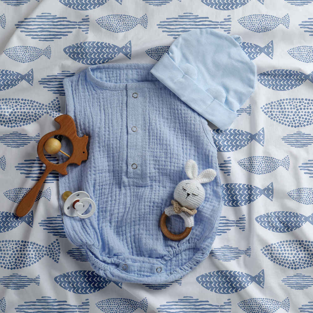 Original Therapiedecke - Baumwoll Bettwäsche Set blaue Fische