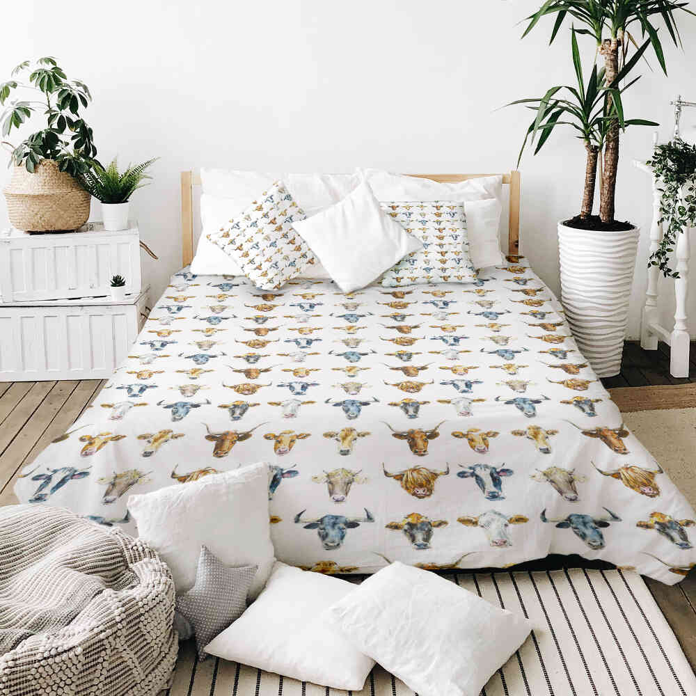 Original Therapiedecke - Baumwoll Bettwäsche Set Weiß mit Stierköpfen