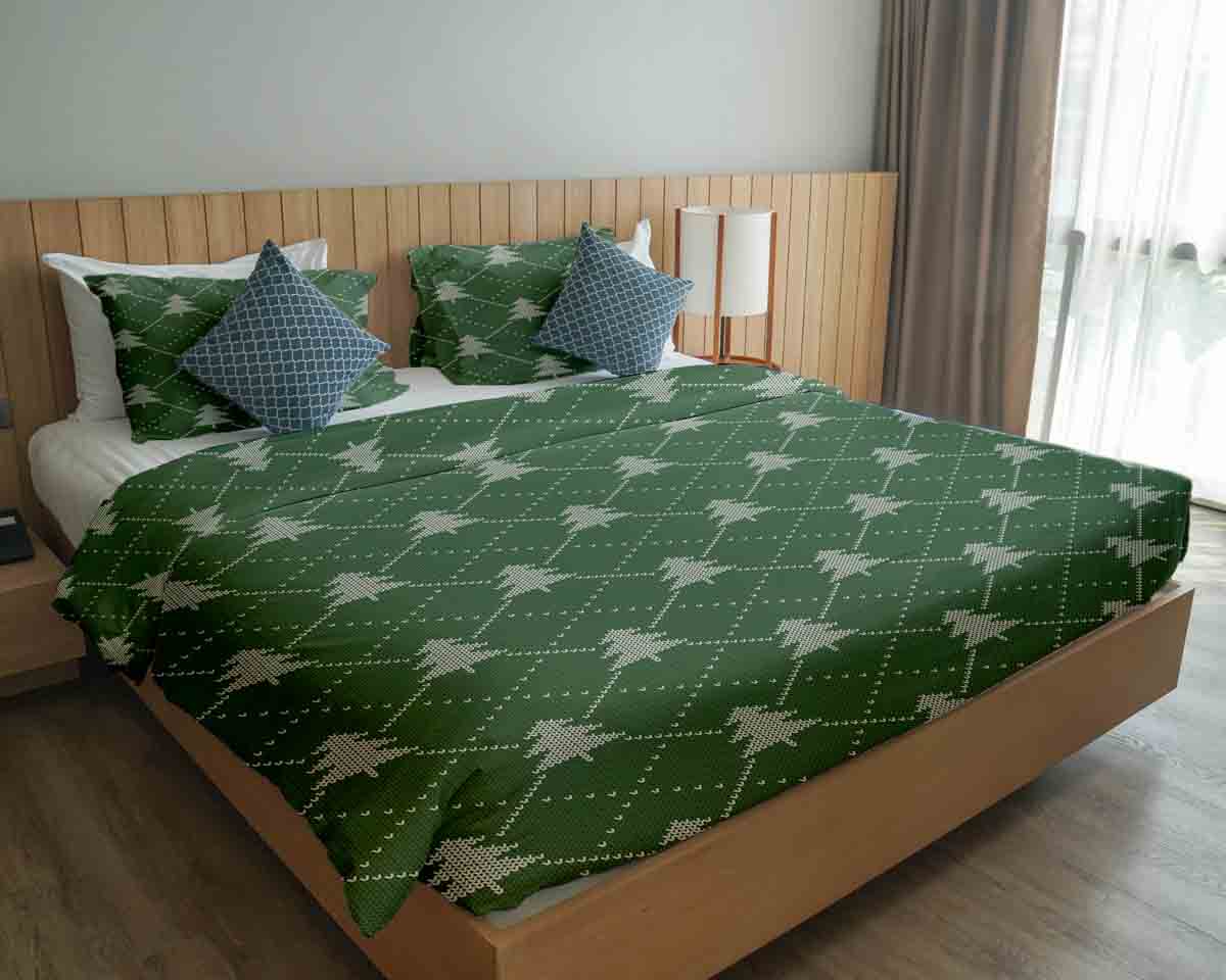 Original Therapiedecke - Baumwollbezug Grün mit Tannenbäumen