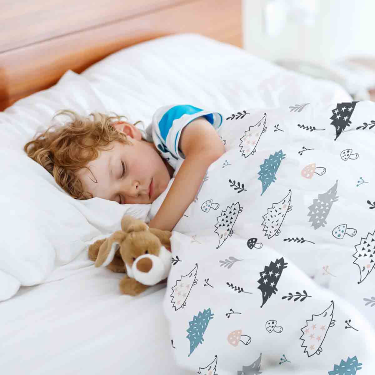 Original Therapiedecke - Baumwoll Bettwäsche Set Weiß mit Igel