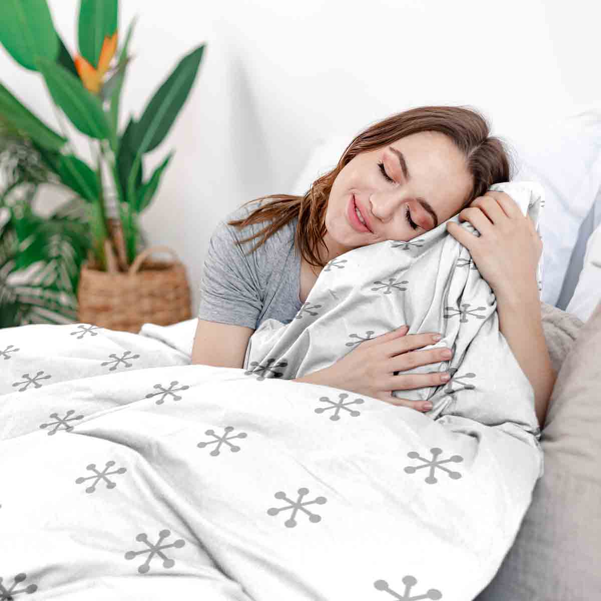 Original Therapiedecke - Baumwollbezug Weiß mit grauen Schneeflocken