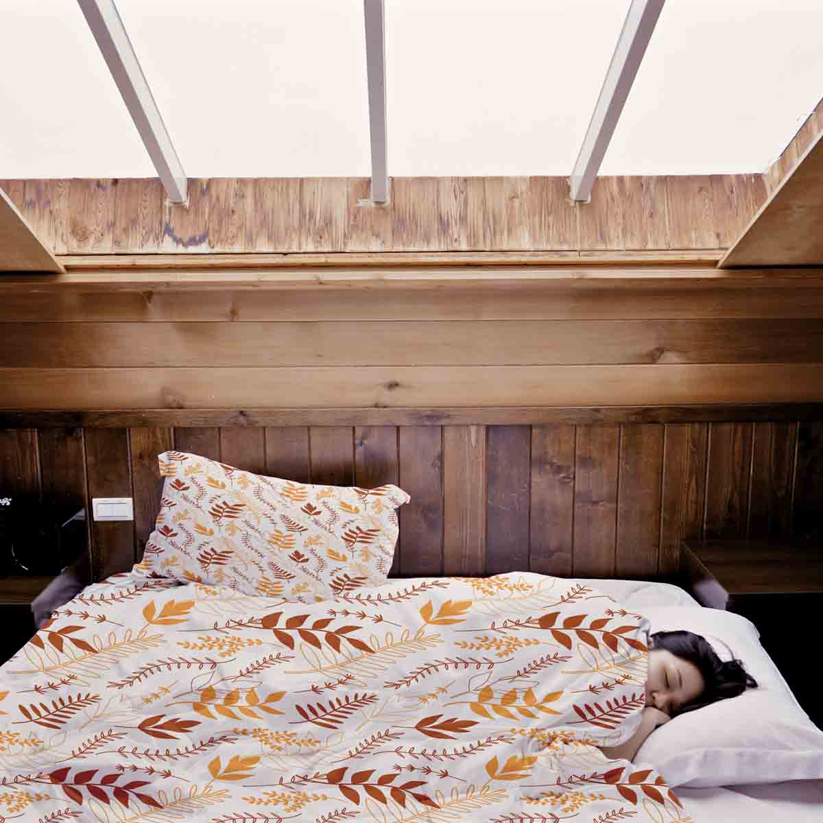 Original Therapiedecke - Baumwoll Bettwäsche Set Weiß mit herbstlichen Zweigen