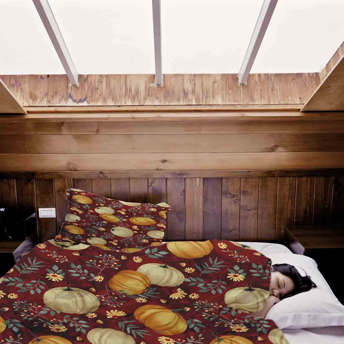 Original Therapiedecke - Baumwoll Bettwäsche Set Rot mit Kürbissen