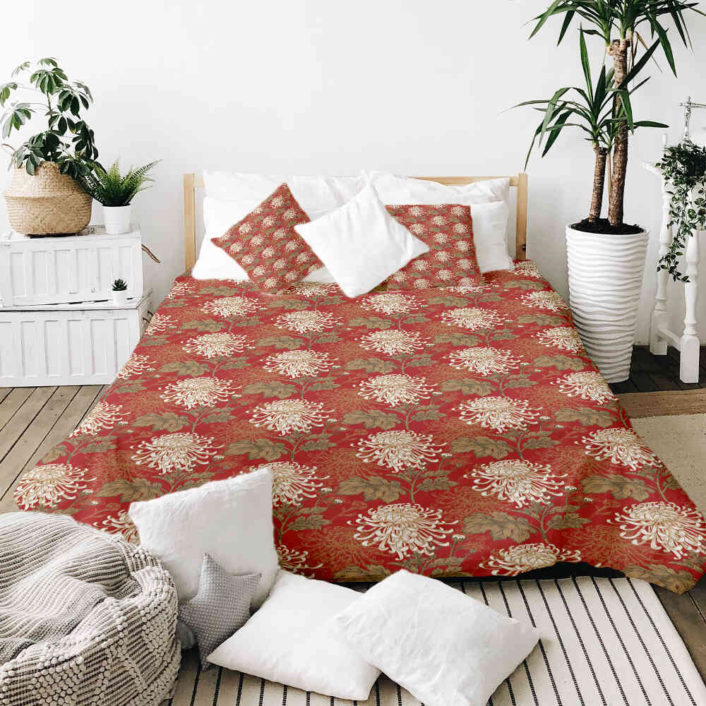 Original Therapiedecke - Baumwollbezug Rot große Blüte