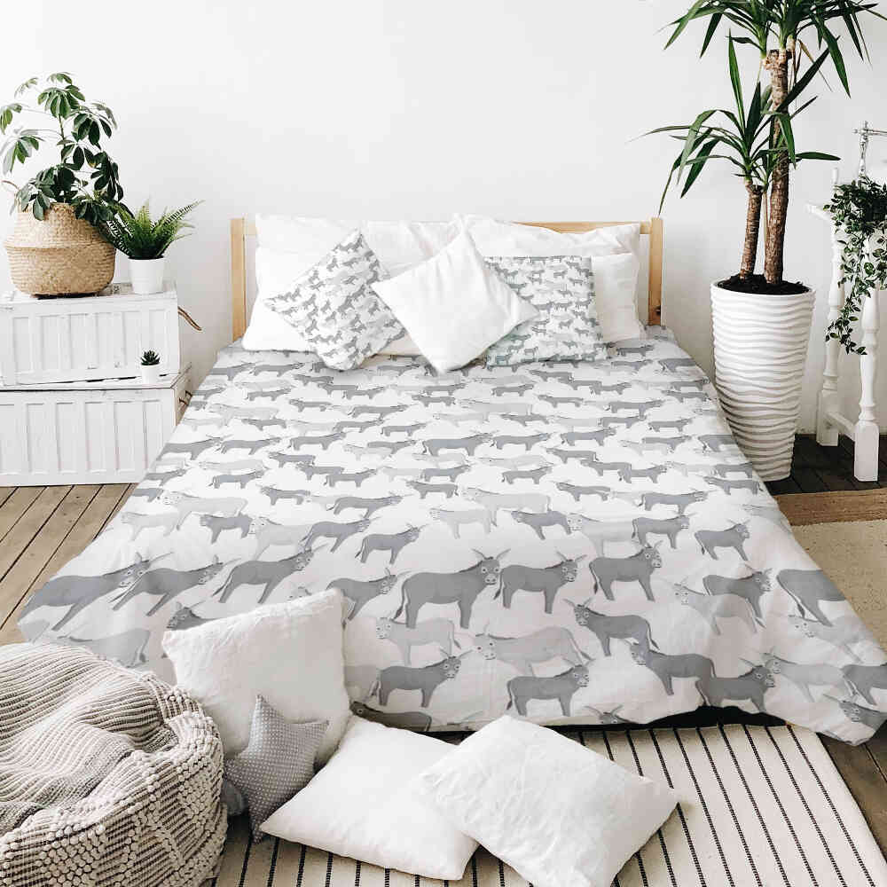 Original Therapiedecke - Baumwoll Bettwäsche Set Grau mit Eseln