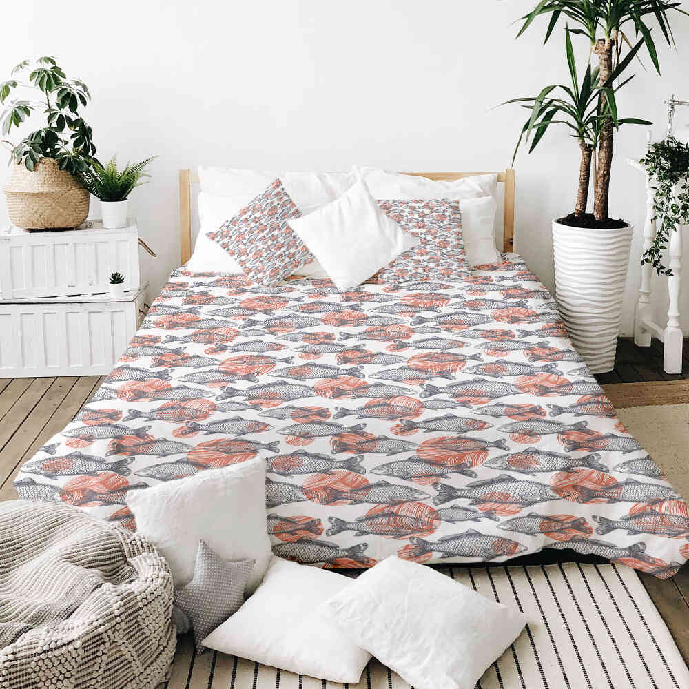 Original Therapiedecke - Baumwoll Bettwäsche Set graue Fische